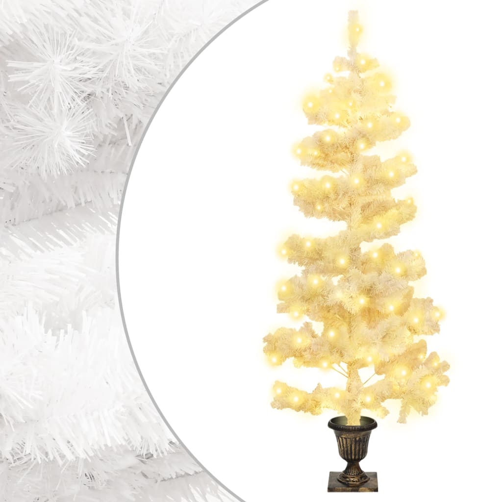 juletræ med lys og potte PVC 120 cm hvid