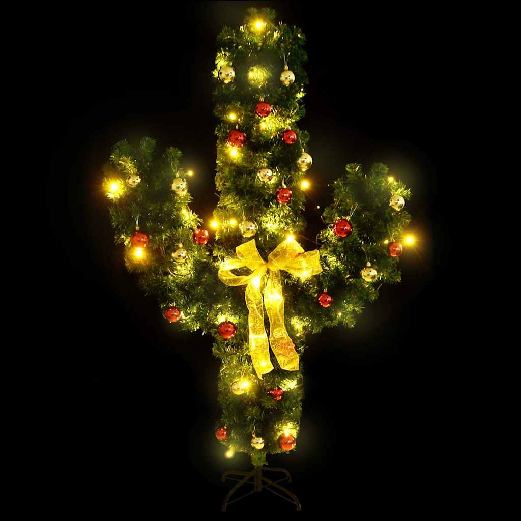 julekaktus med fod og LED-lys 210 cm PVC grøn