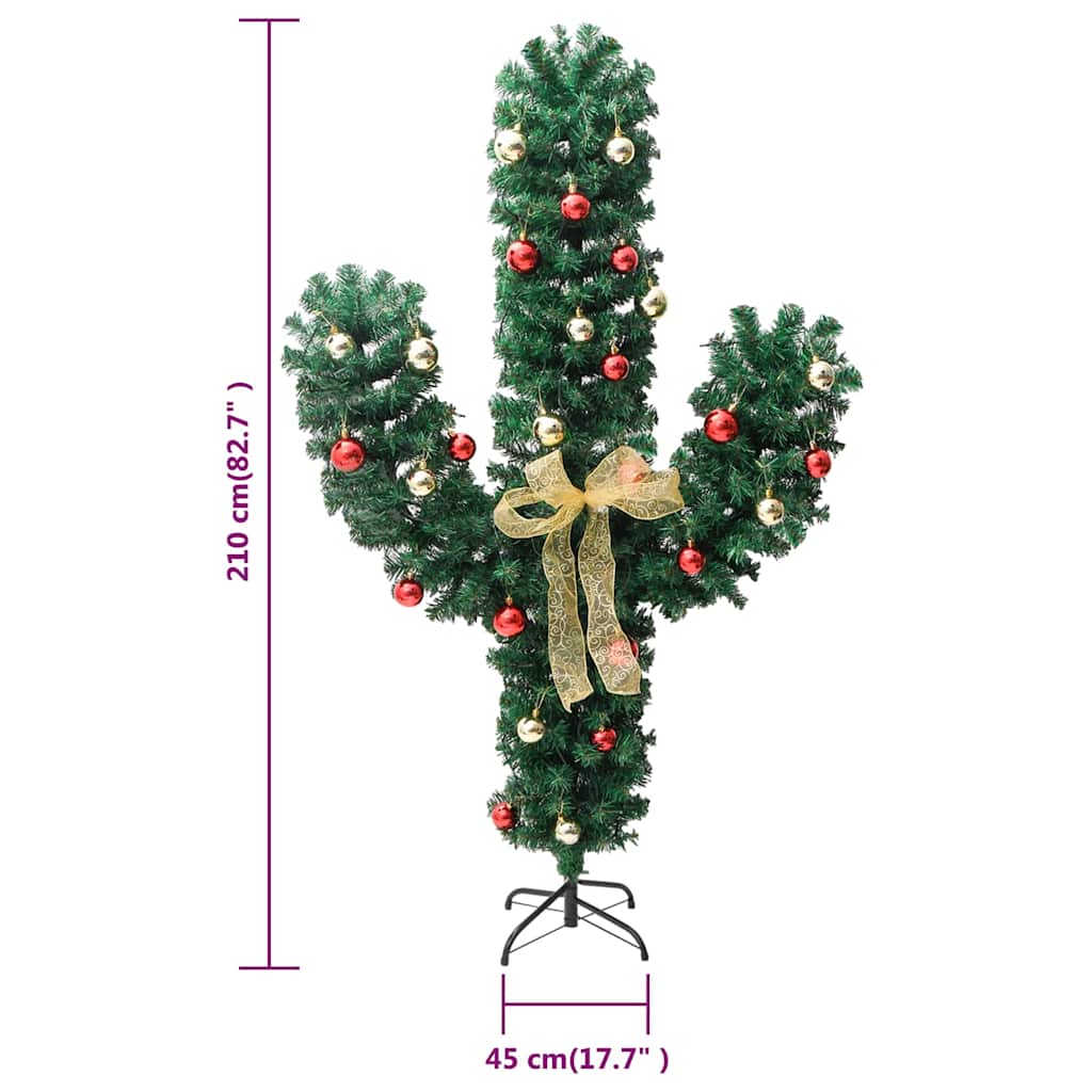 julekaktus med fod og LED-lys 210 cm PVC grøn