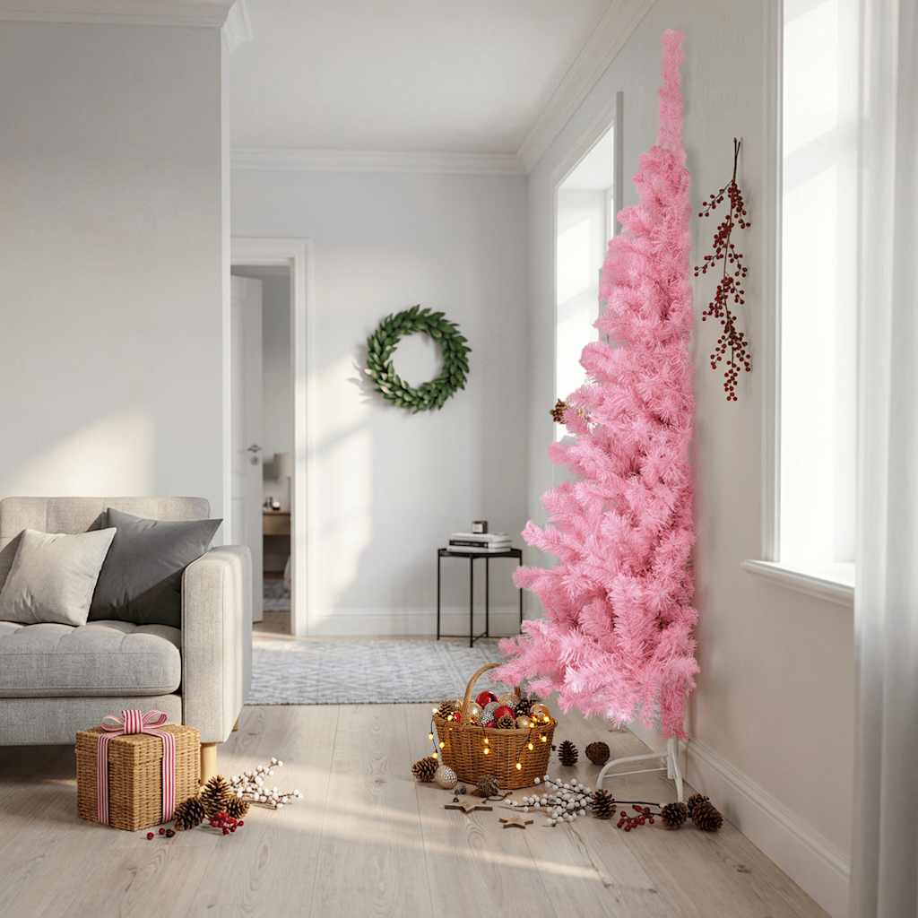 kunstigt halvt juletræ med juletræsfod 210 cm PVC pink
