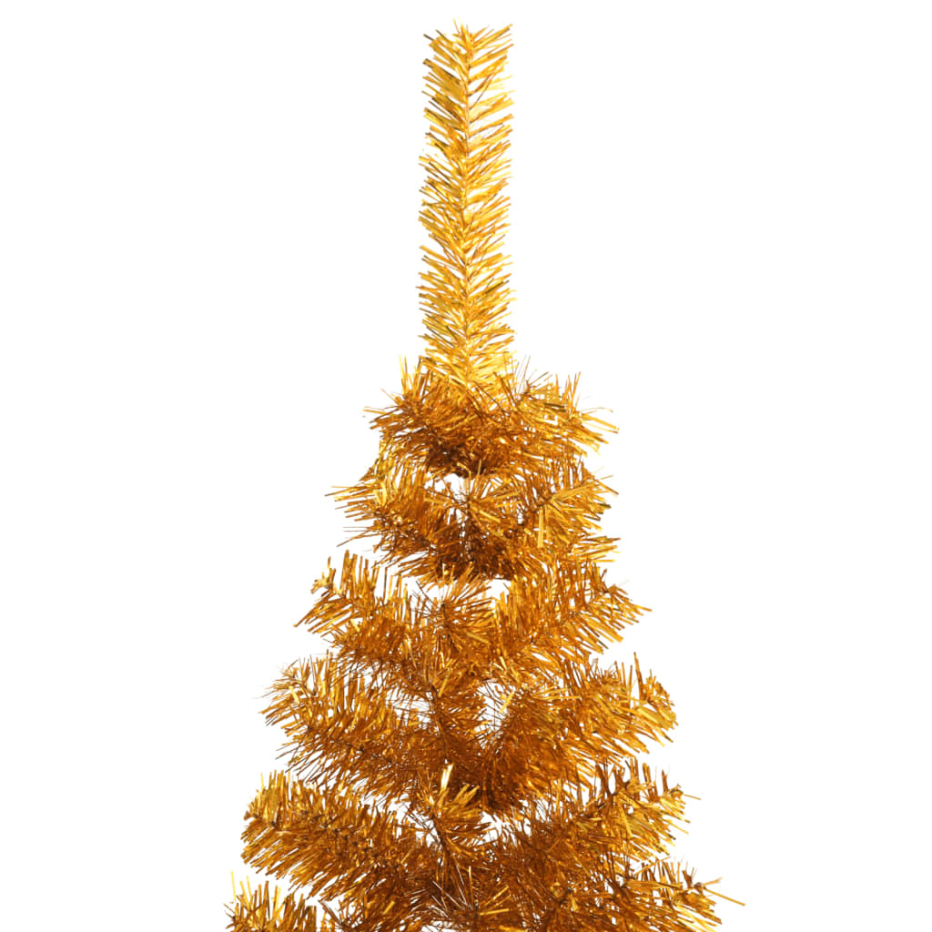 kunstigt halvt juletræ med juletræsfod 240 cm PET guldfarvet