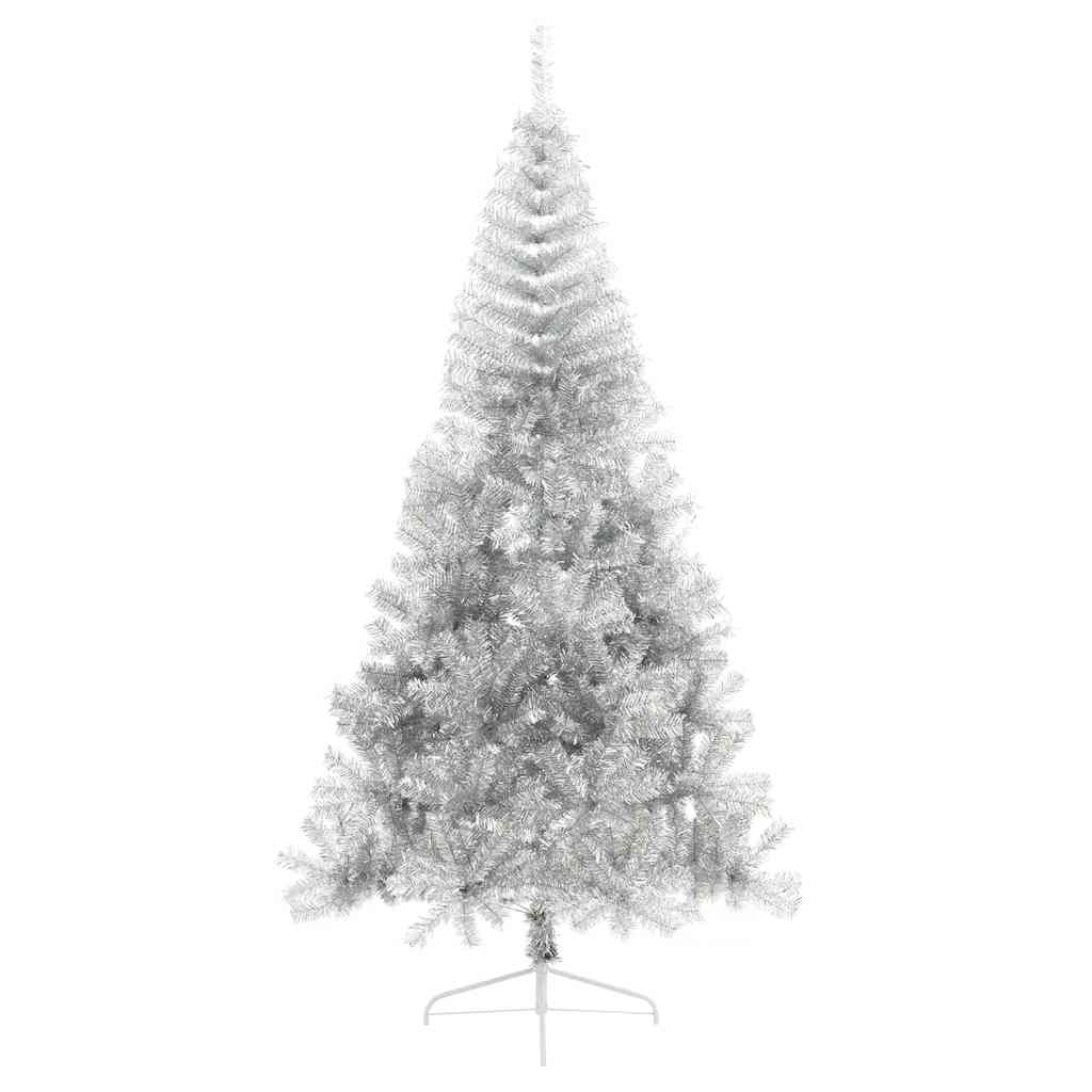 kunstigt halvt juletræ med juletræsfod 240 cm PET sølvfarvet