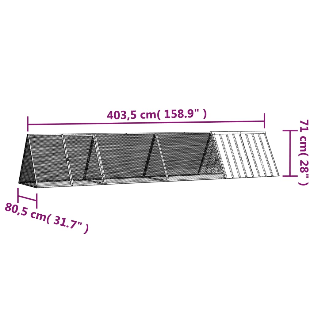 kaninbur 403,5x80,5x71 cm galvaniseret stål antracitgrå