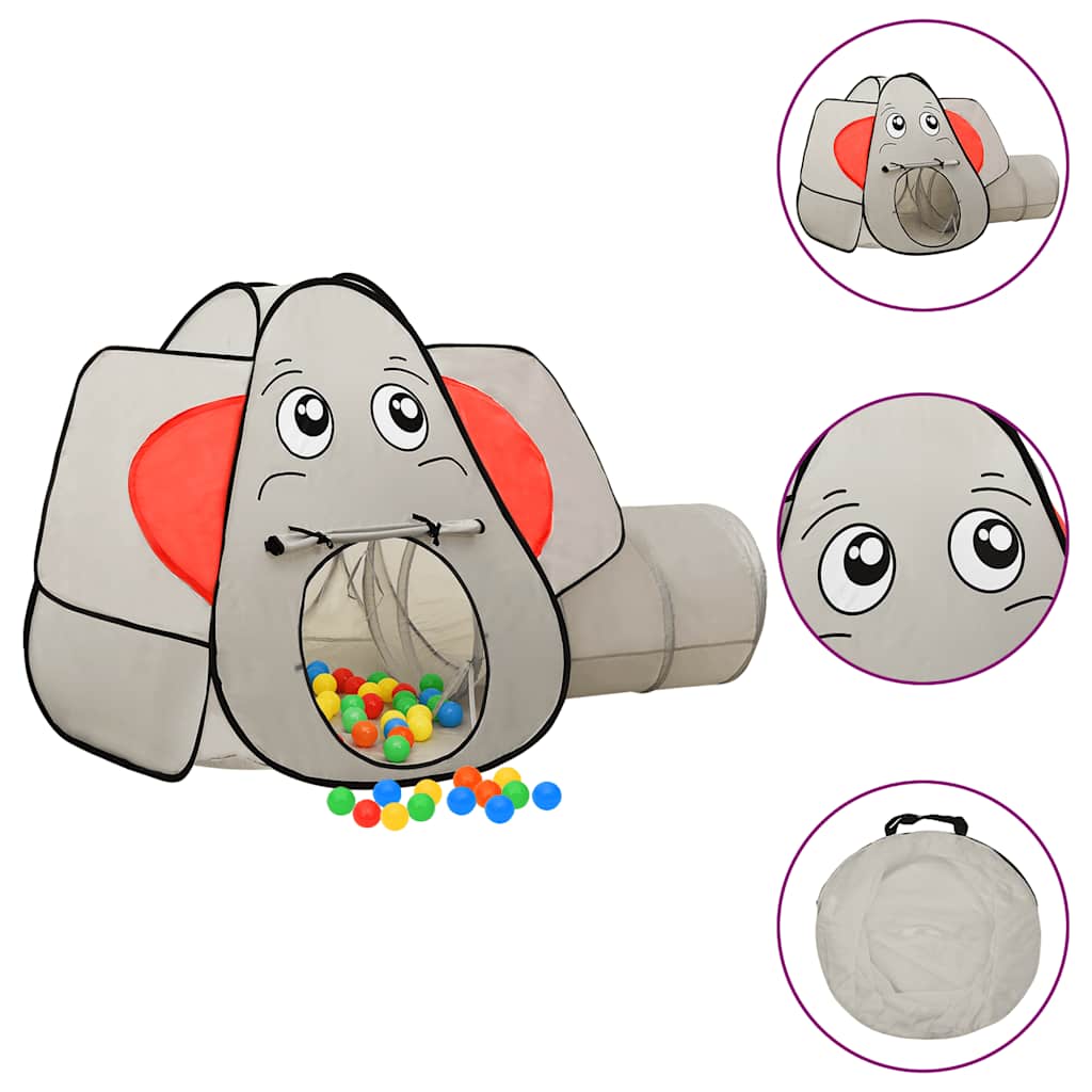 legetelt til børn 174x86x101 cm 250 bolde elefant grå billede