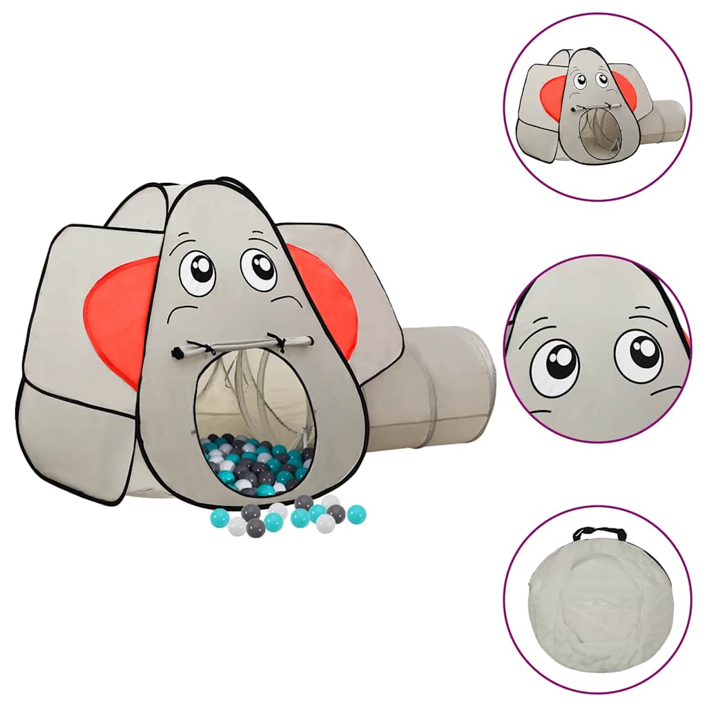 legetelt til børn 174x86x101 cm 250 bolde elefant grå billede