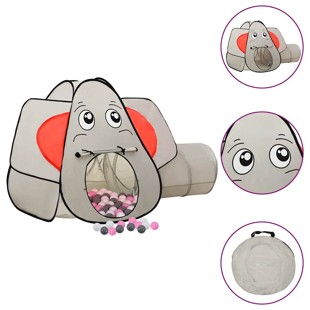 legetelt til børn 174x86x101 cm 250 bolde elefant grå billede