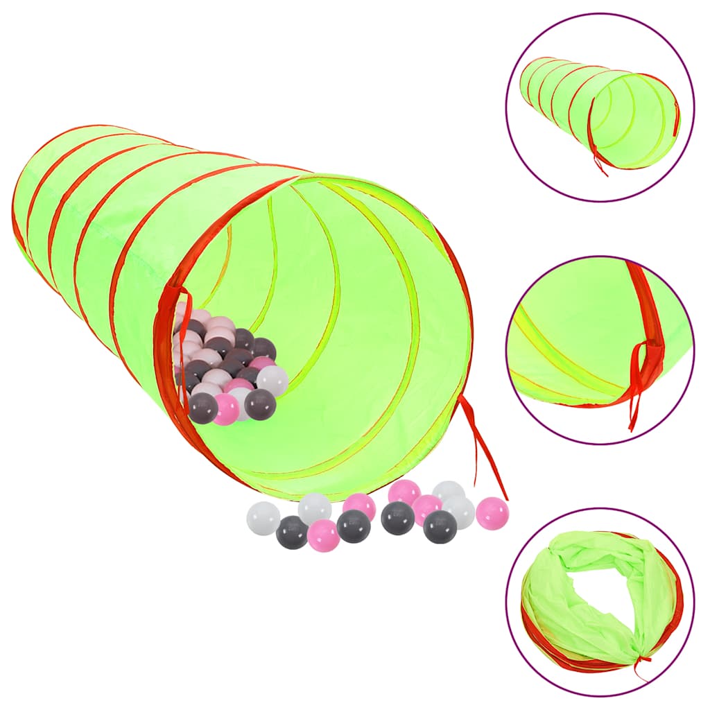 legetunnel til børn 175 cm 250 bolde polyester grøn billede