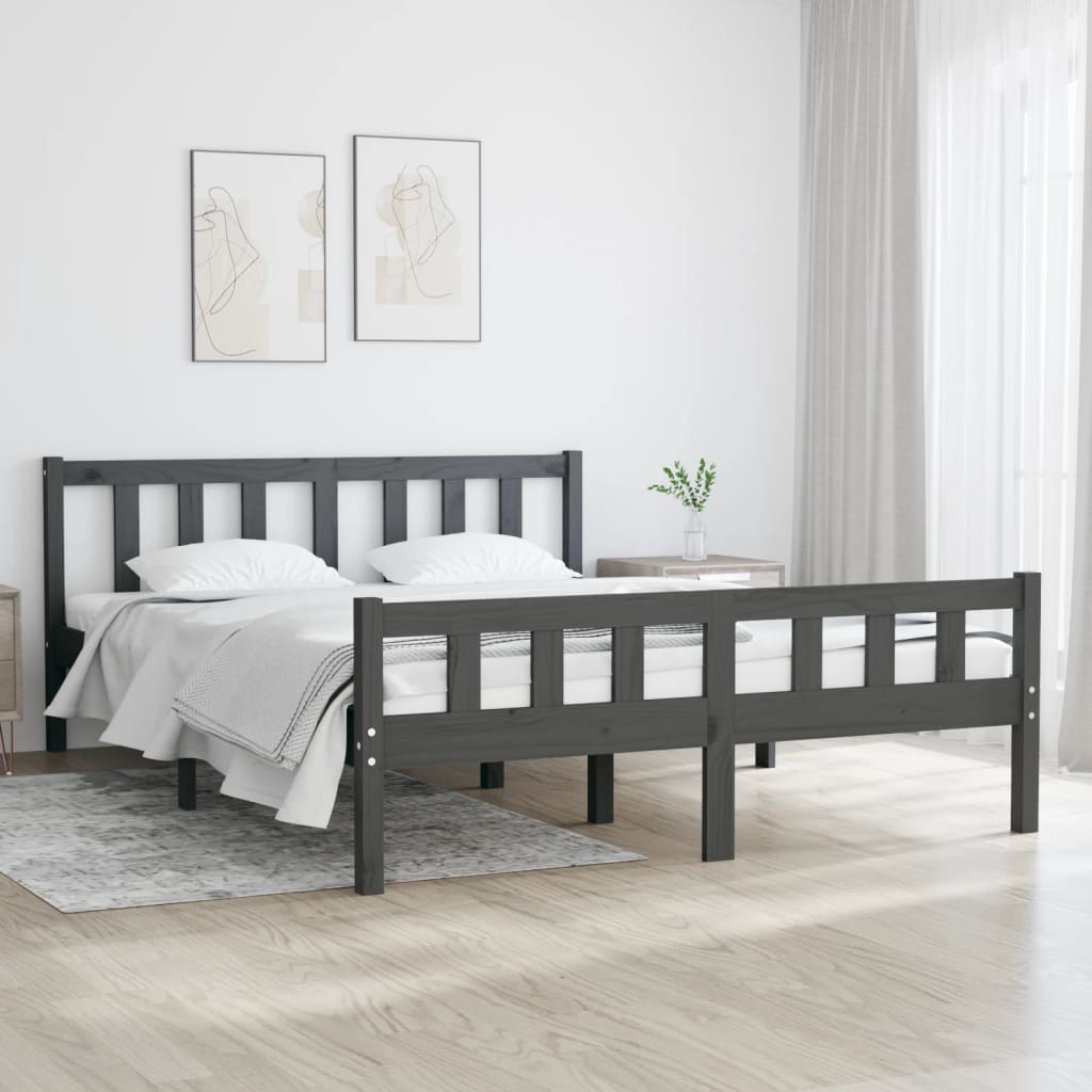 sengeramme 140x190 cm massivt træ grå