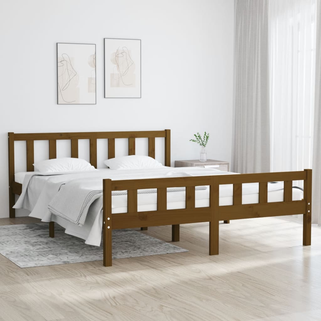 sengeramme 120x200 cm massivt træ gyldenbrun