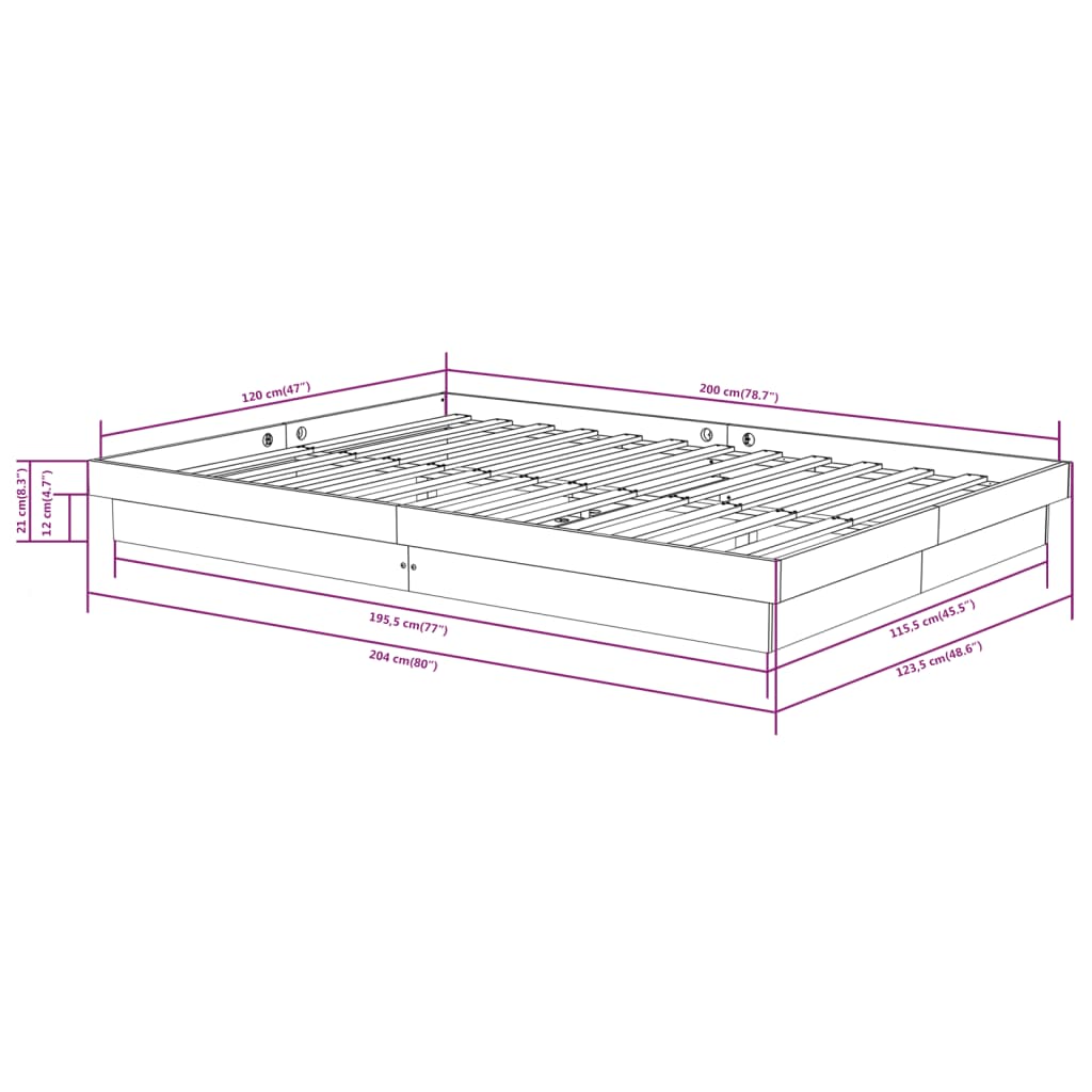 sengeramme 120x200 cm massivt træ sort