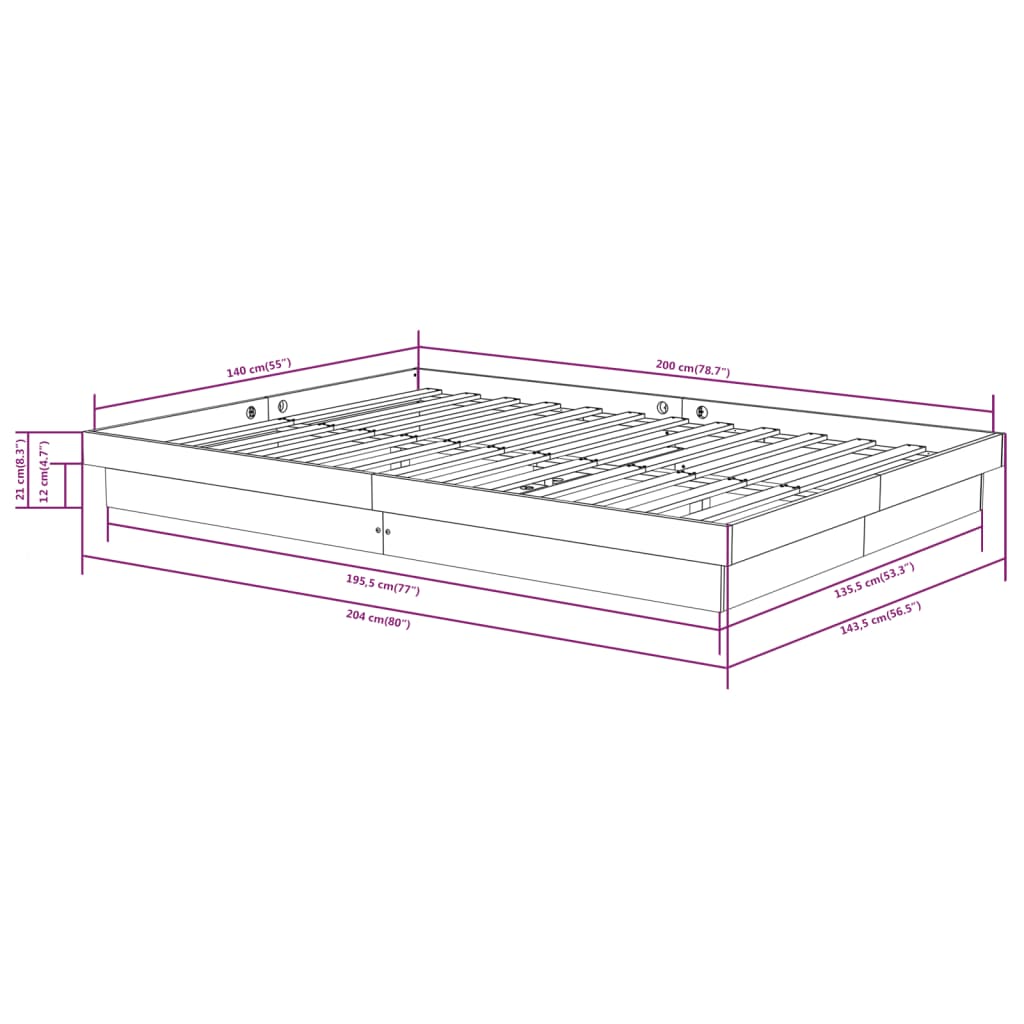 sengeramme 140x200 cm massivt træ hvid