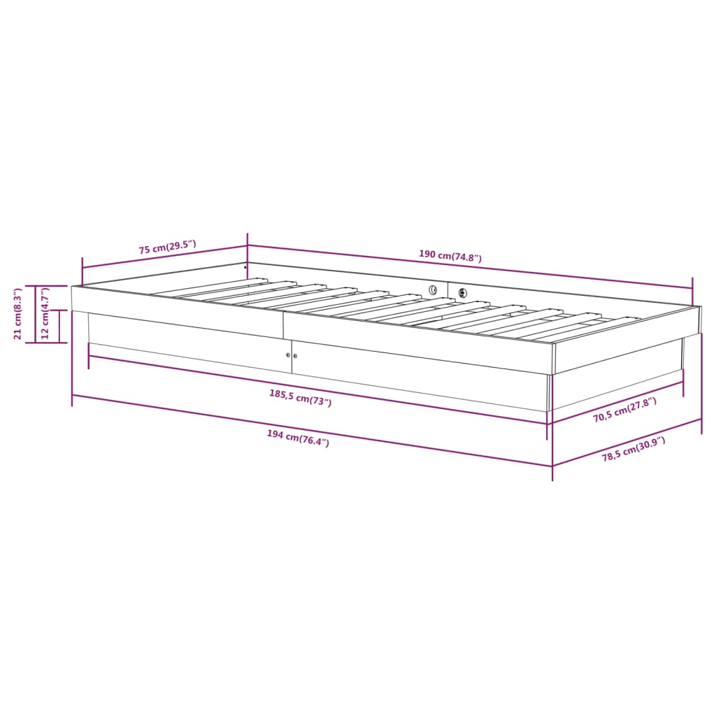 sengeramme 75x190 cm Small Single massivt træ hvid