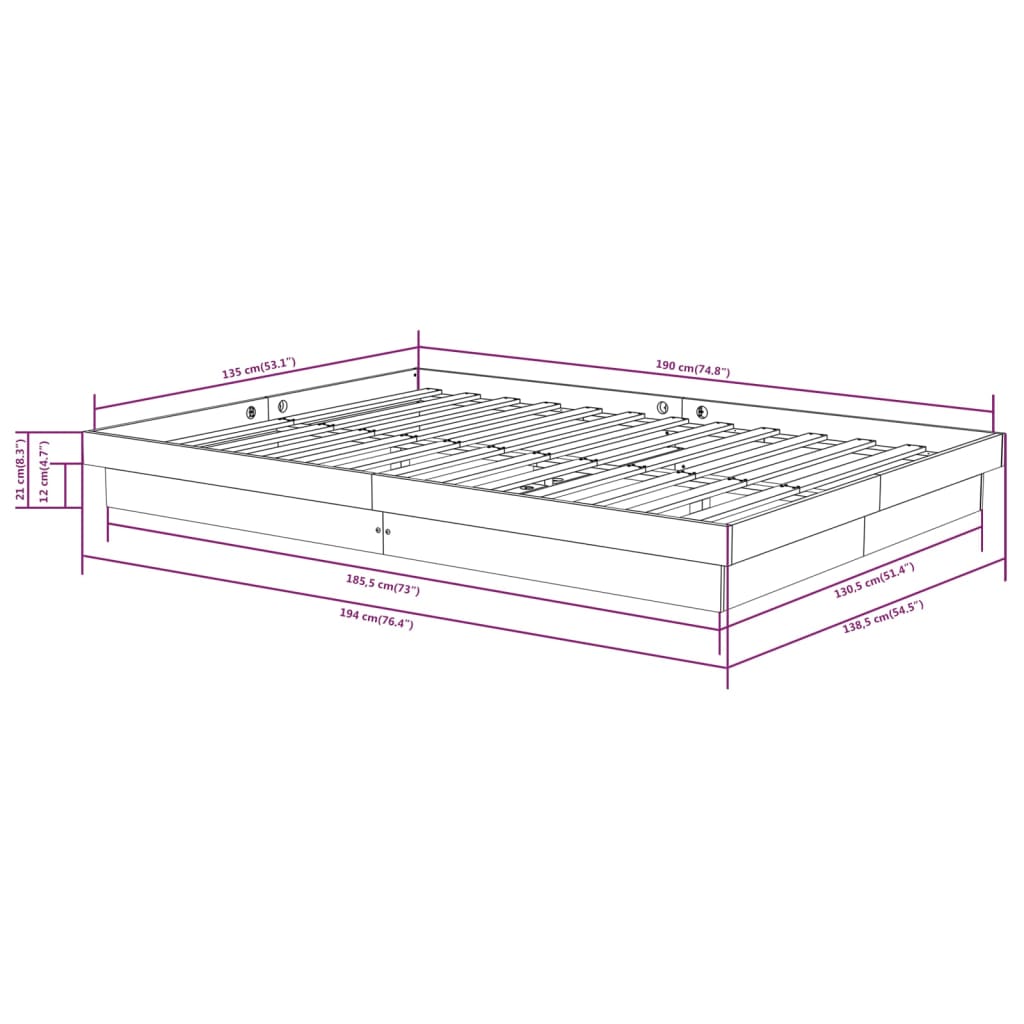 sengeramme 135x190 cm Double massivt fyrretræ sort