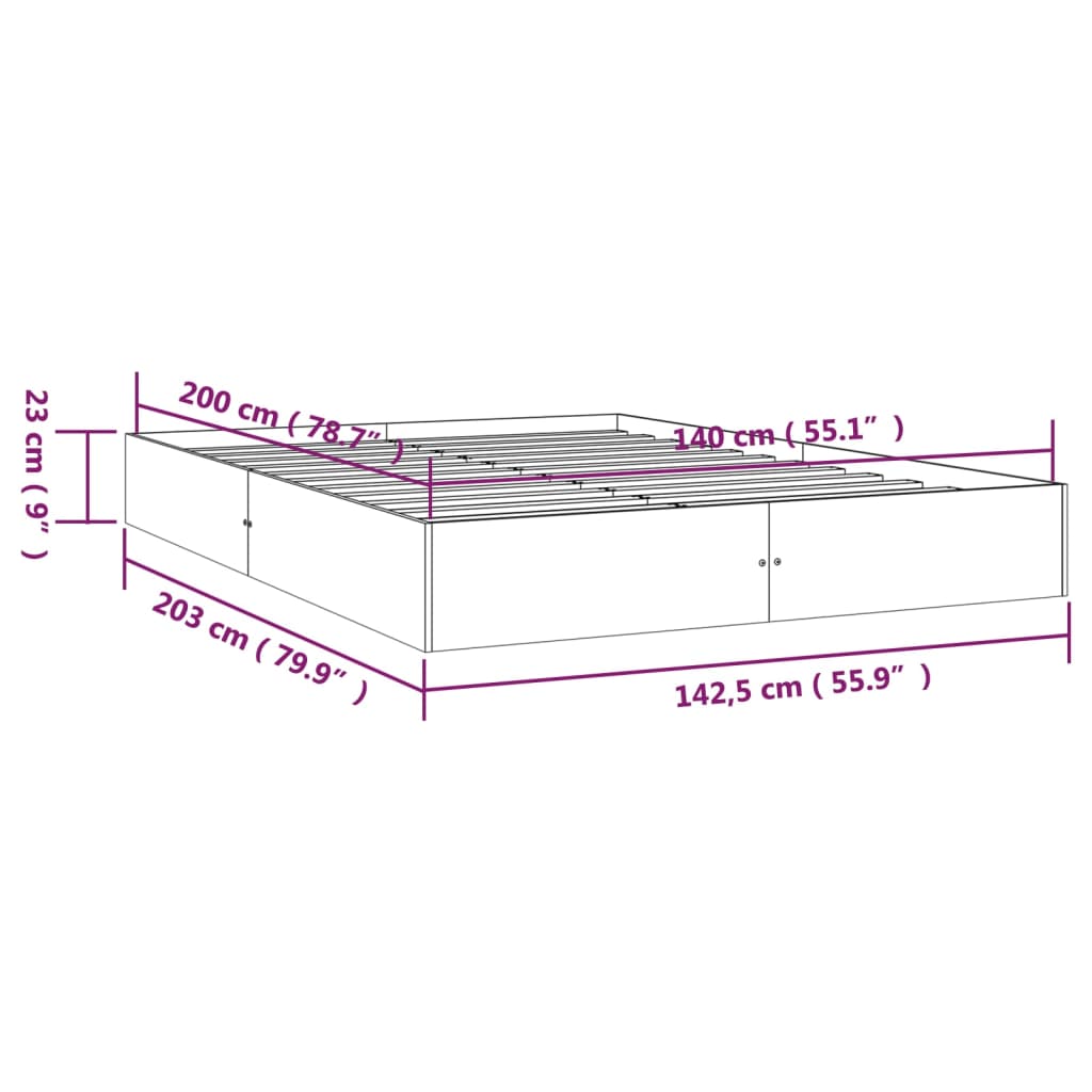 sengeramme 140x200 cm massivt træ hvid