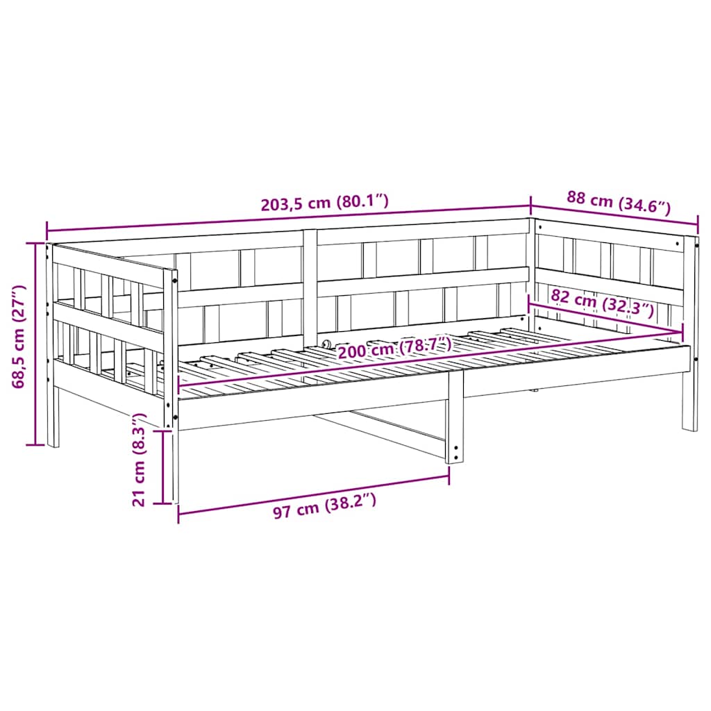 daybed 80x200 cm massivt fyrretræ hvid