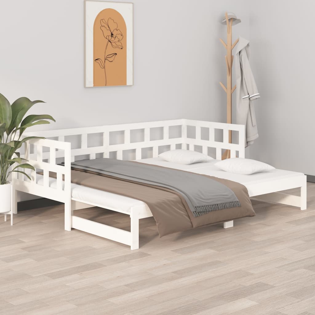 daybed med udtræk 2x(80x200) cm massivt fyrretræ hvid