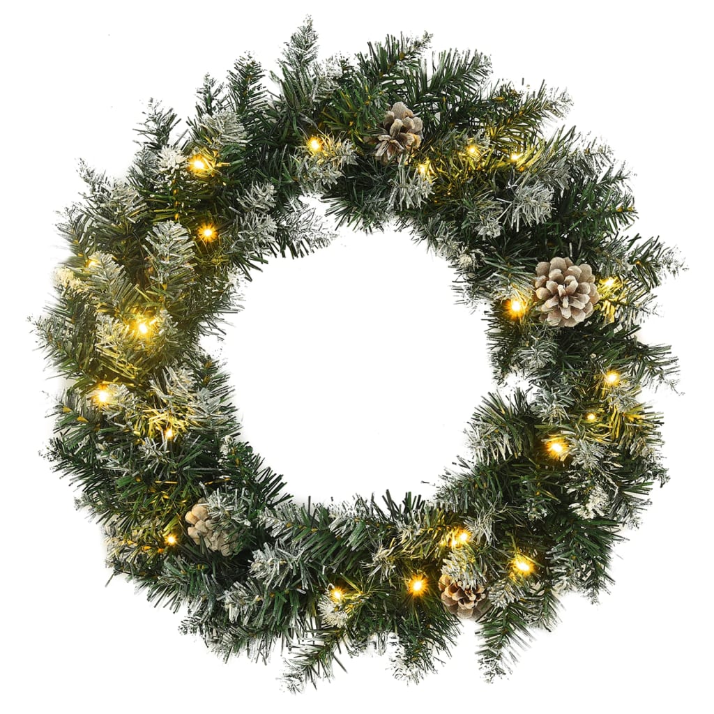 julekrans med LED-lys 60 cm PVC grøn