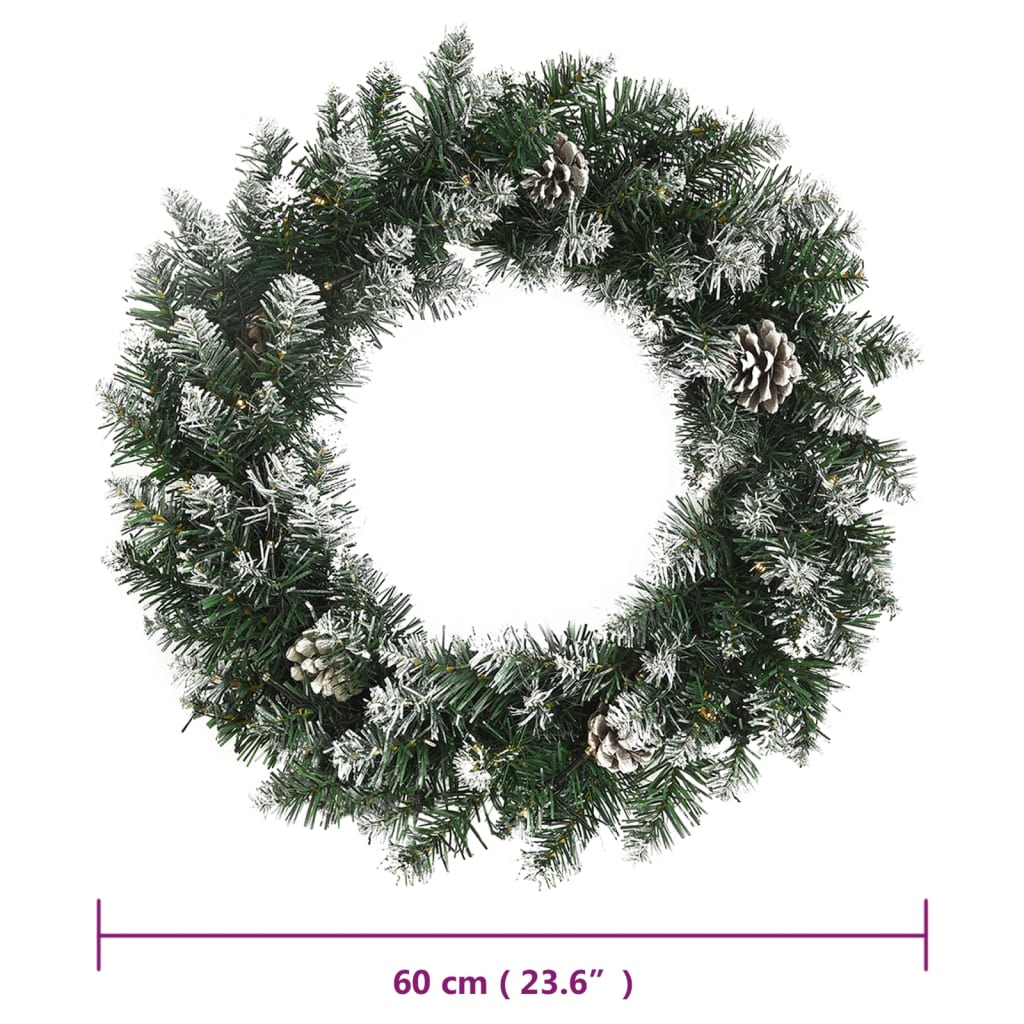 julekrans med LED-lys 60 cm PVC grøn