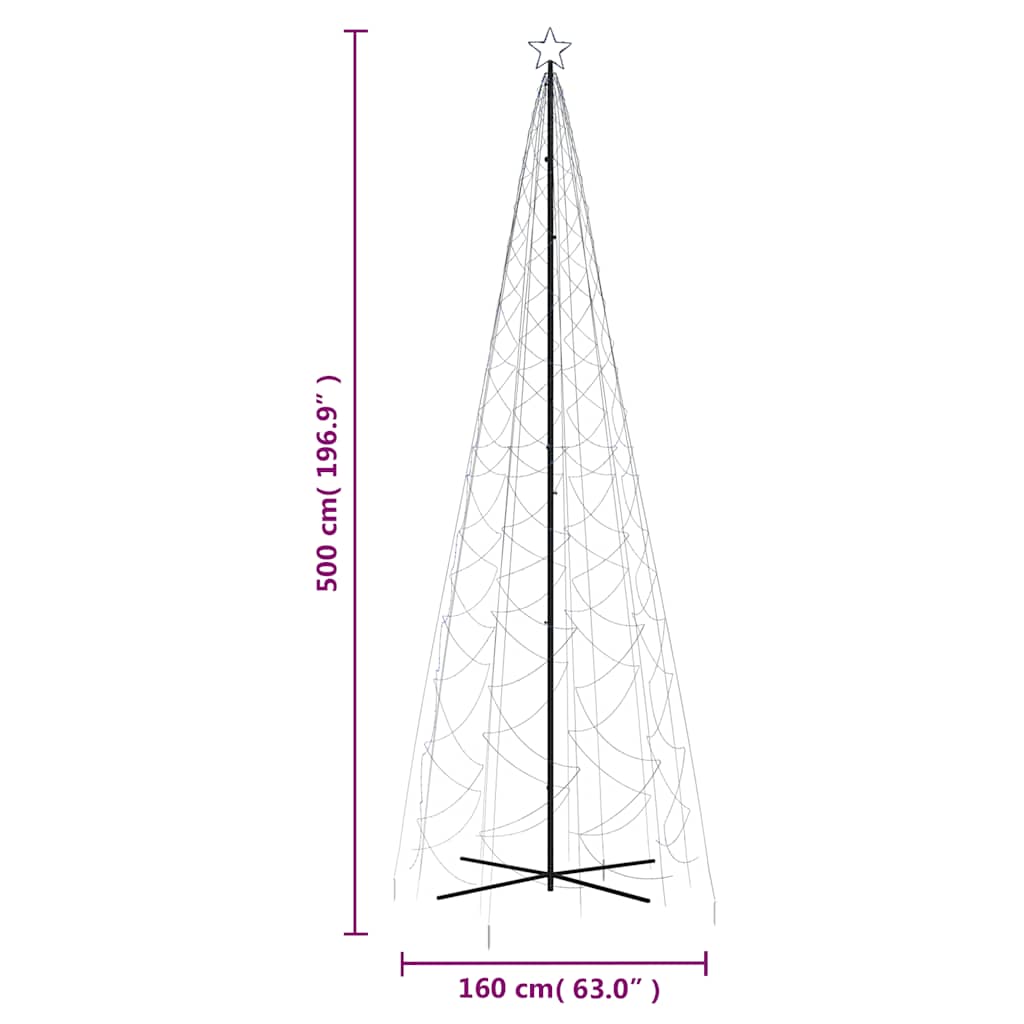 kegleformet juletræ 160x500 cm 1400 LED'er blåt lys
