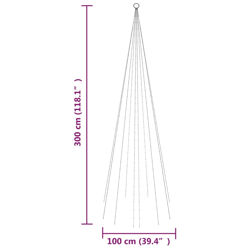 juletræ til flagstang 310 LED'er 300 cm blåt lys