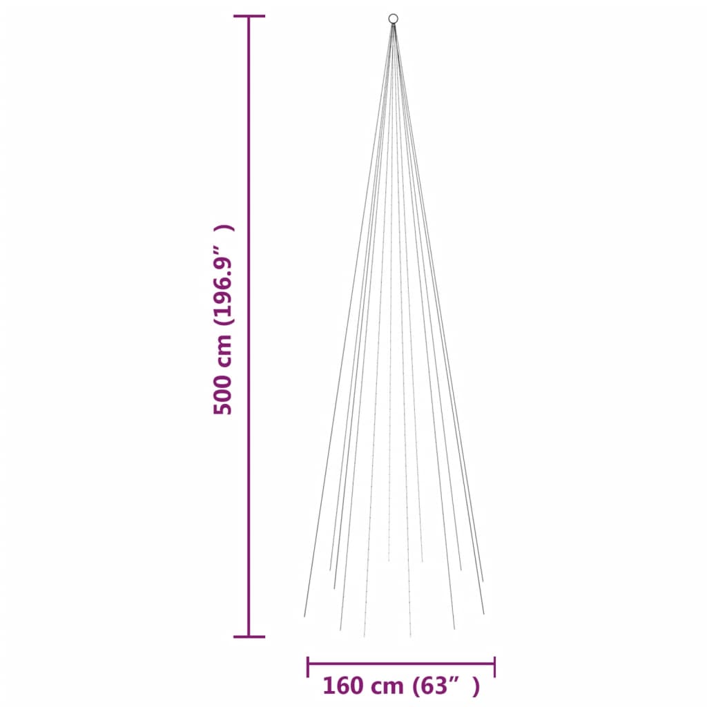 juletræ til flagstang 732 LED'er 500 cm farverigt lys