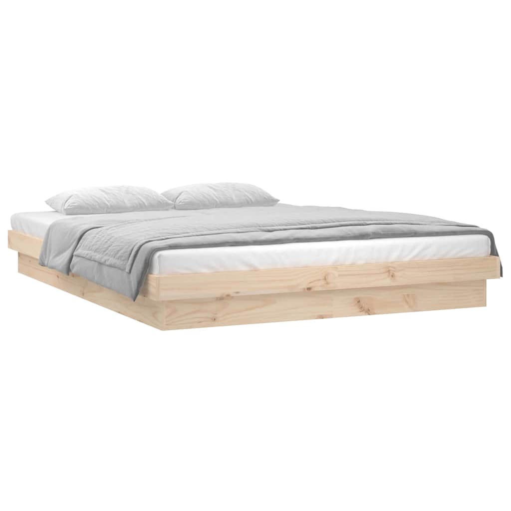 sengeramme med LED-lys 150x200 cm kingsize massivt træ