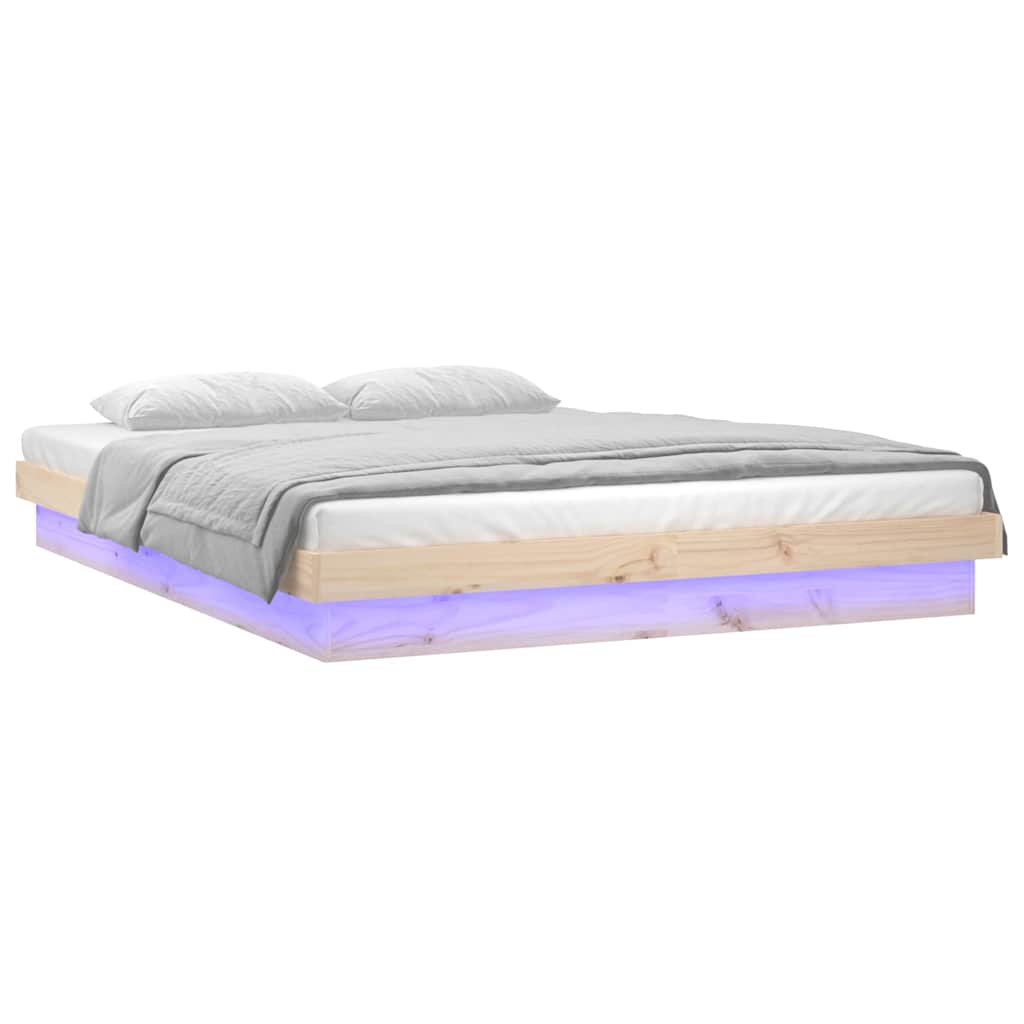 sengeramme med LED-lys 150x200 cm kingsize massivt træ
