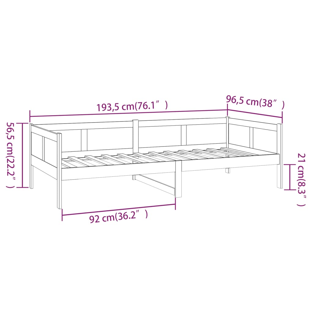daybed massivt fyrretræ sort 90x190 cm