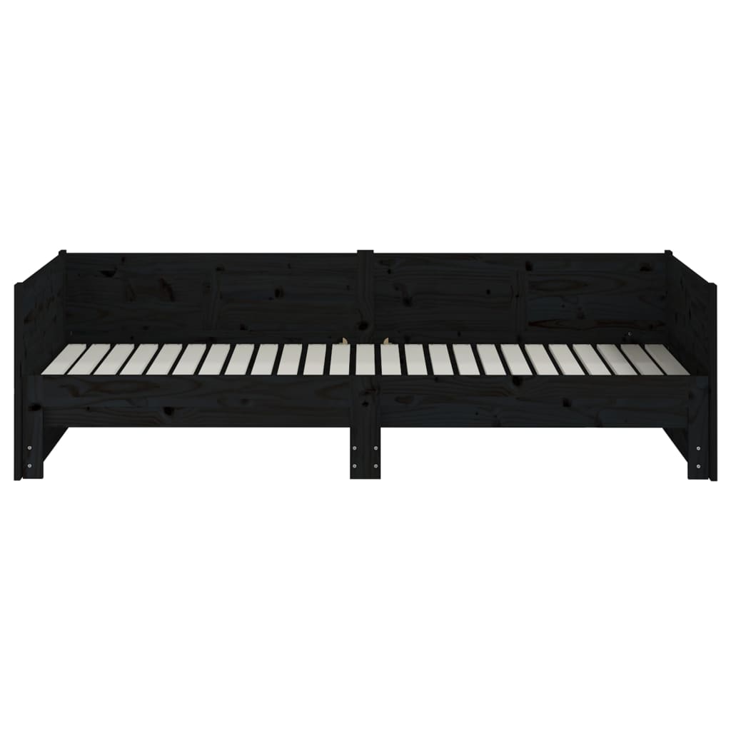 daybed med udtræk 2x(90x190) cm massivt fyrretræ sort