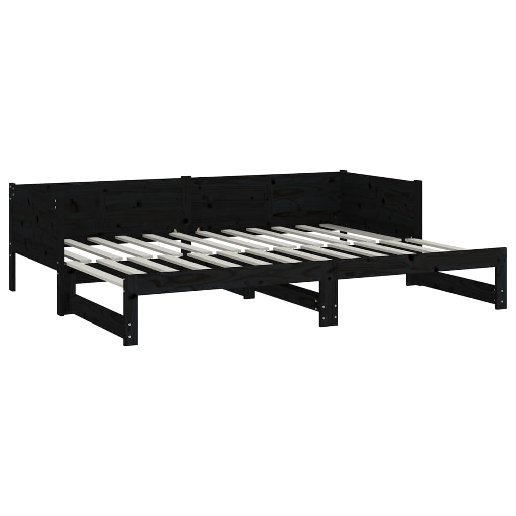 daybed med udtræk 2x(90x190) cm massivt fyrretræ sort