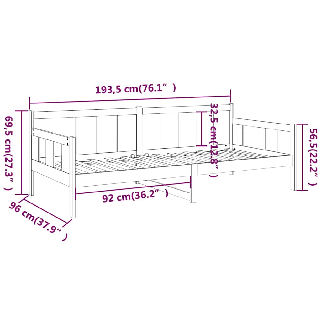 daybed 90x190 cm massivt fyrretræ gyldenbrun
