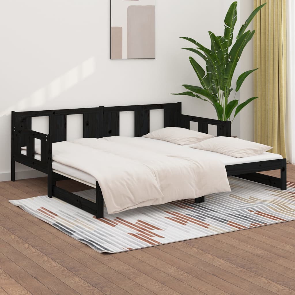 daybed med udtræk 2x(90x190) cm massivt fyrretræ sort