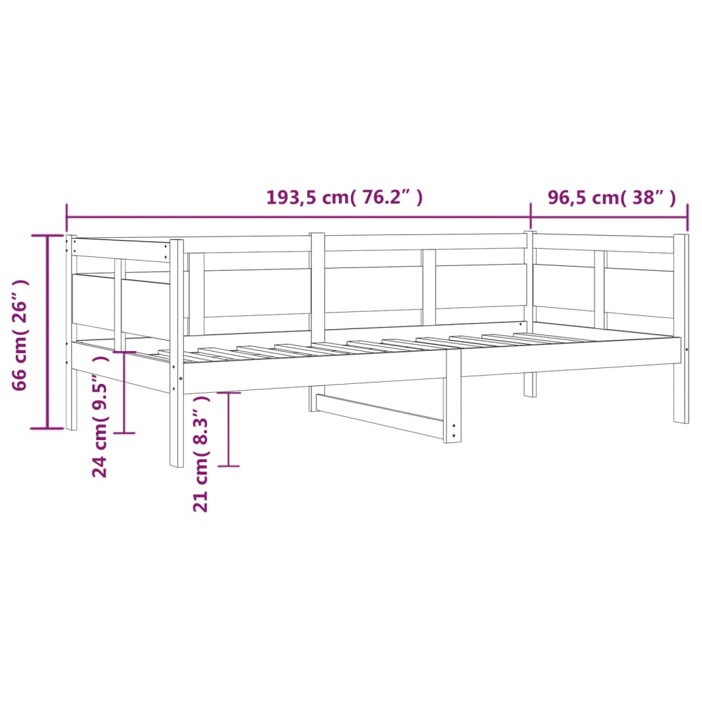daybed massivt fyrretræ hvid 90x190 cm