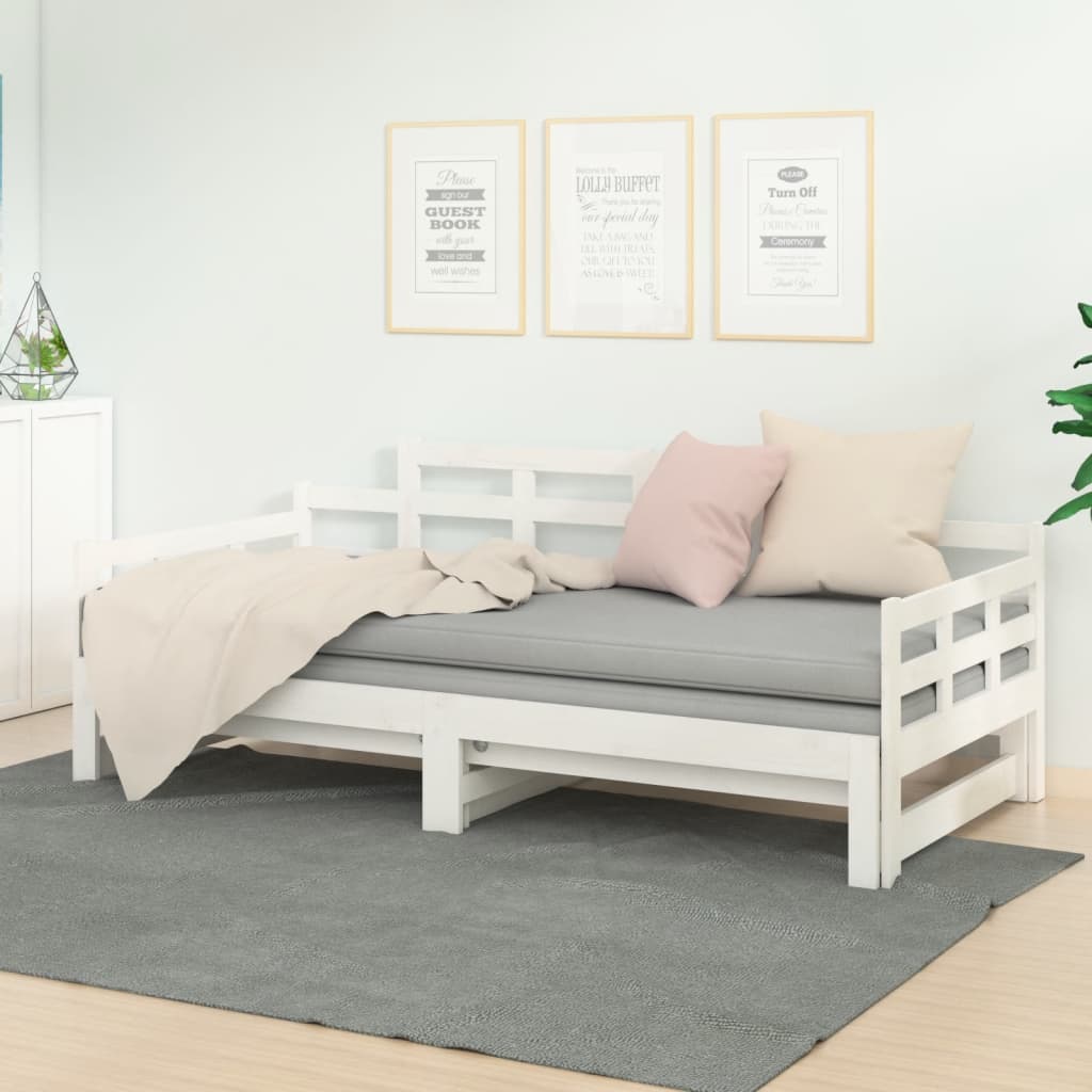 daybed med udtræk 2x(90x200) cm massivt fyrretræ hvid