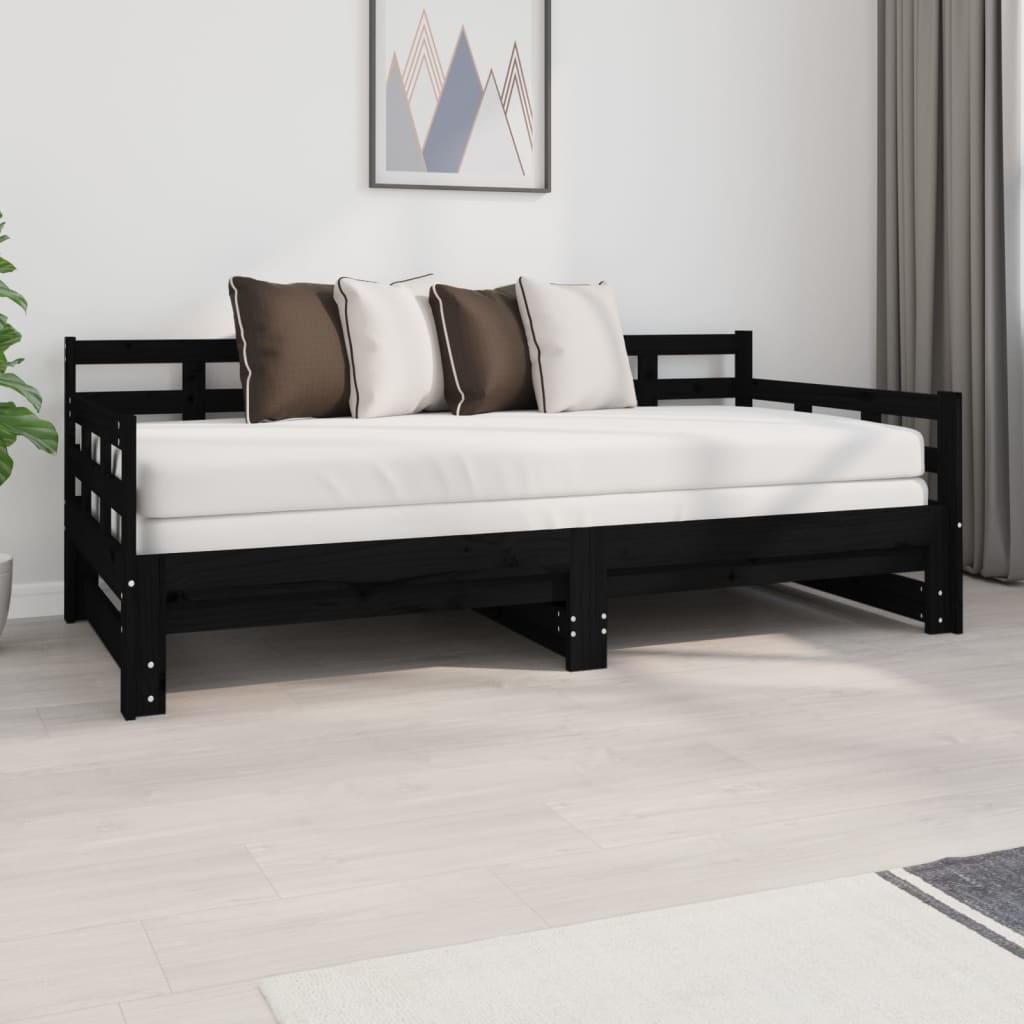 daybed med udtræk 2x(90x190) cm massivt fyrretræ sort