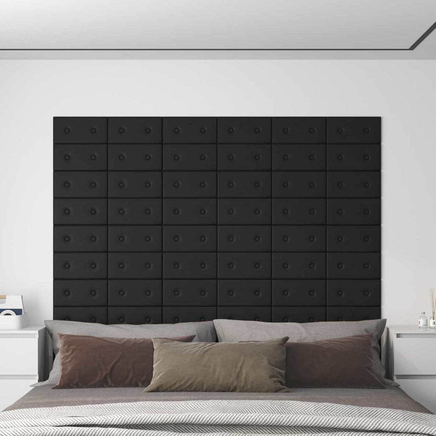 Væghovedgærde 12 pcs Sort 30 x 15 cm Faux læder