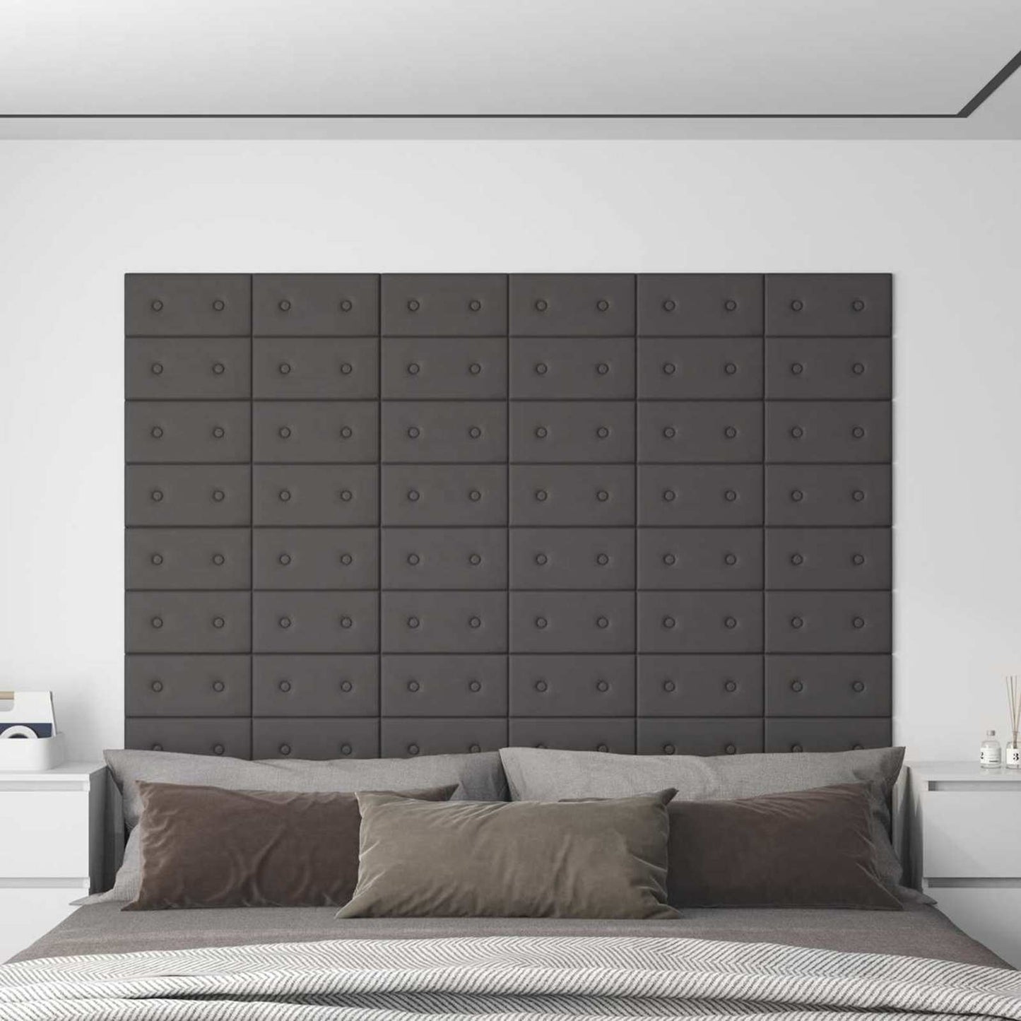 Væghovedgærde 12 pcs Grå 30 x 15 cm Faux læder
