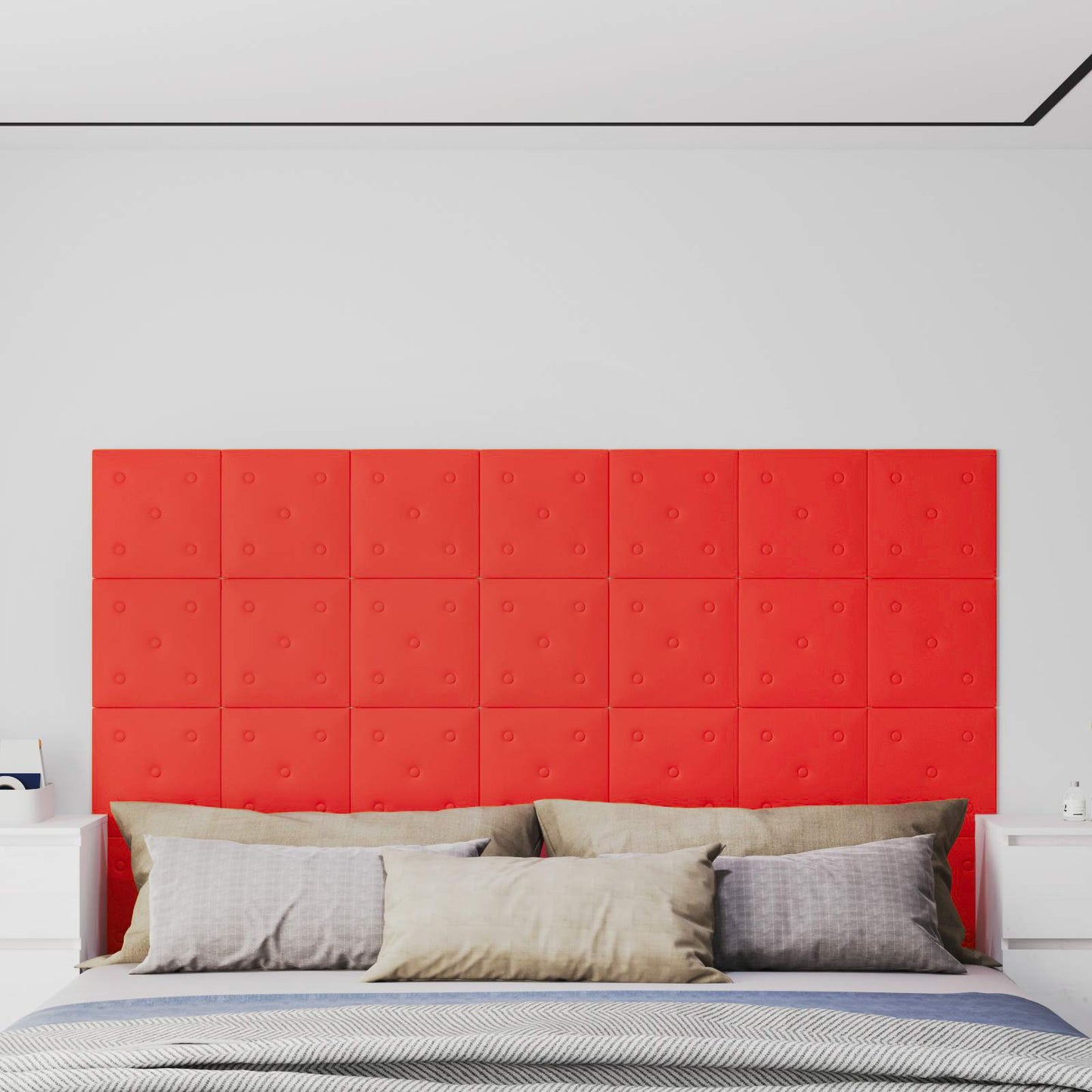 Væghovedgærde 12 pcs Rød 30 x 30 cm Faux læder