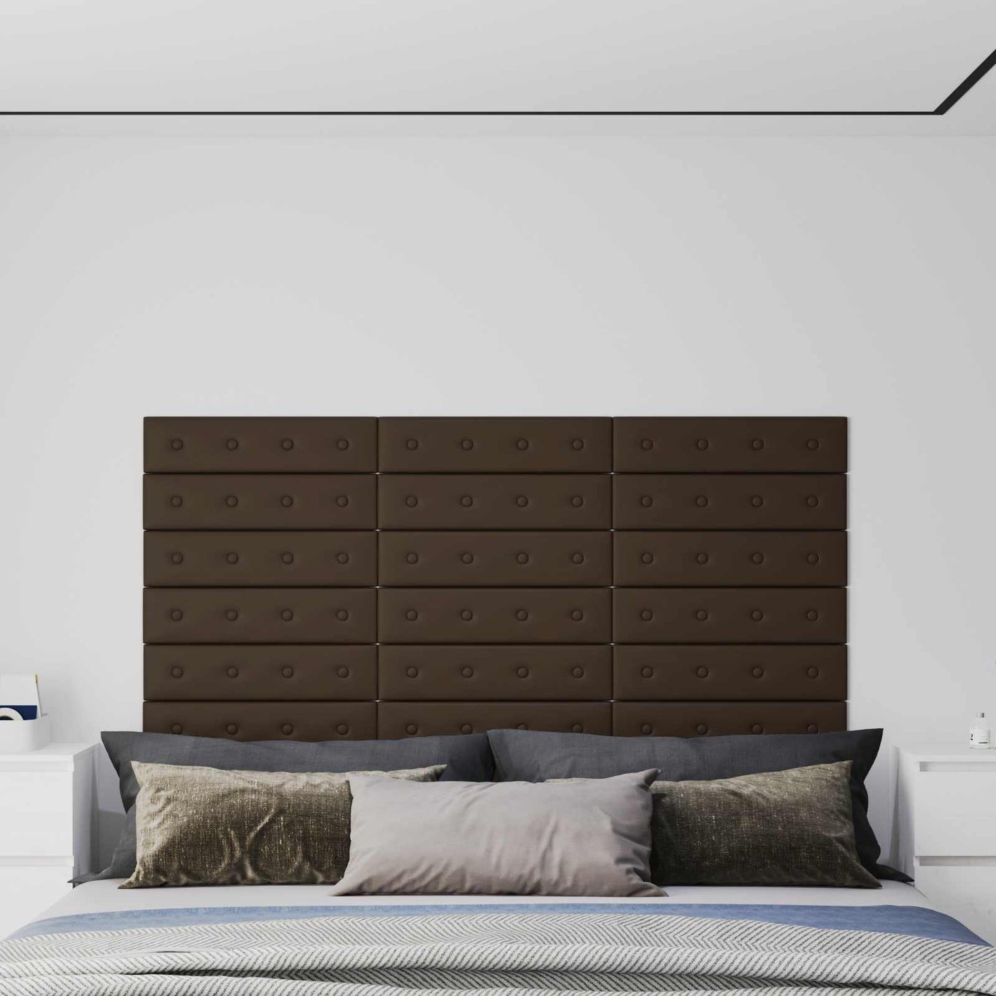Væghovedgærde 12 pcs Brun 60 x 15 cm Faux læder