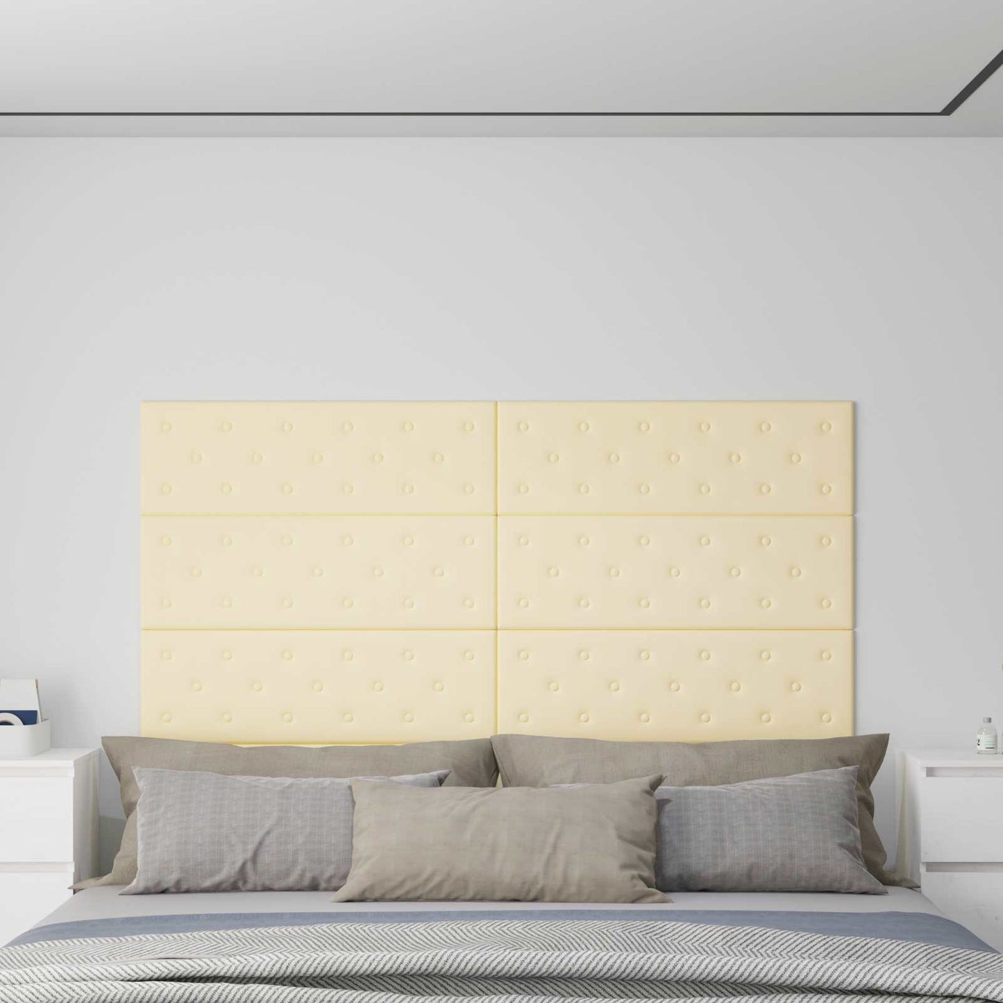 Væghovedgærde 12 pcs Creme 90 x 30 cm Faux læder