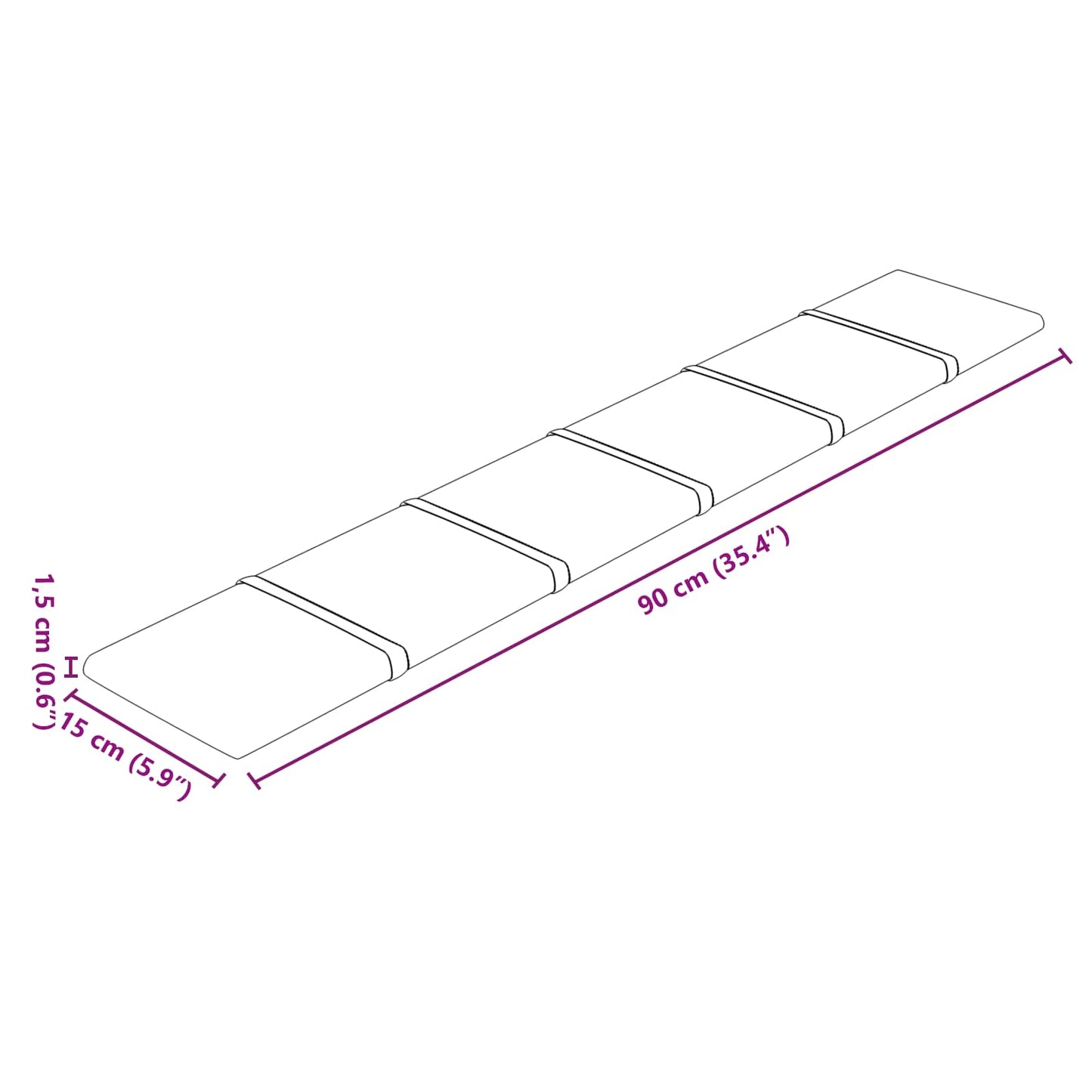 Væghovedgærde 12 pcs Lyserød 90 x 15 cm Fløjl