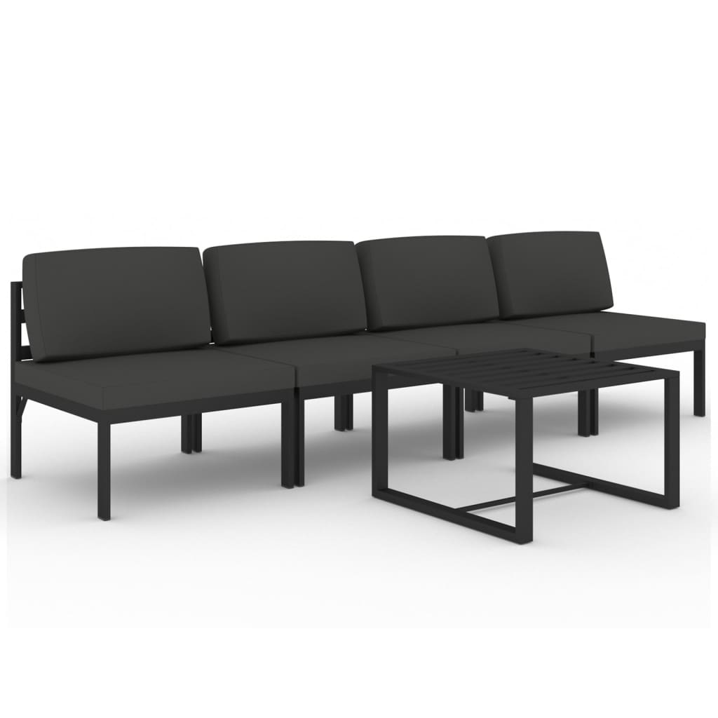 loungesæt til haven 5 dele med hynder aluminium antracitgrå