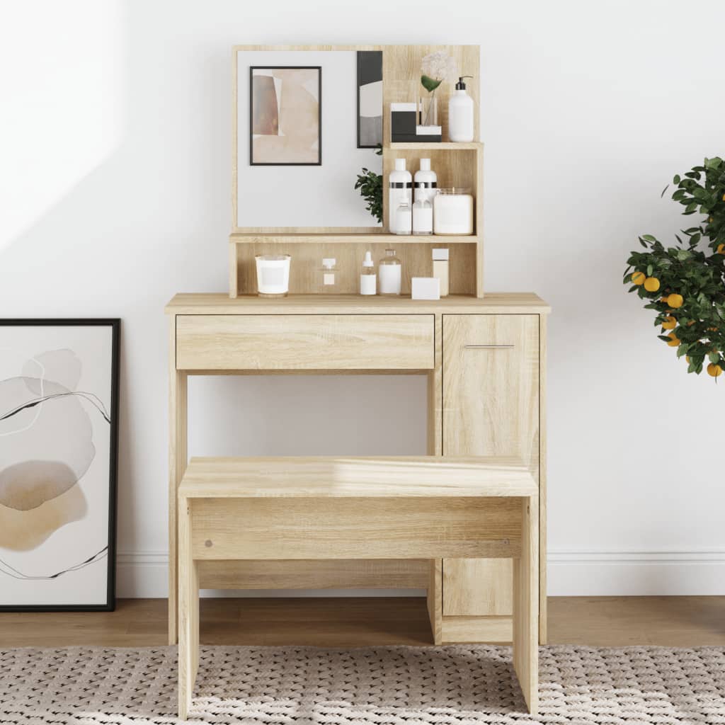 makeupbord med spejl 86,5x35x136 cm sonoma-eg billede