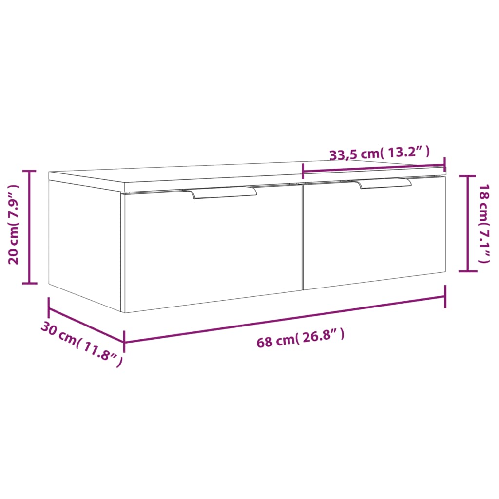 vægskab 68x30x20 cm konstrueret træ betongrå