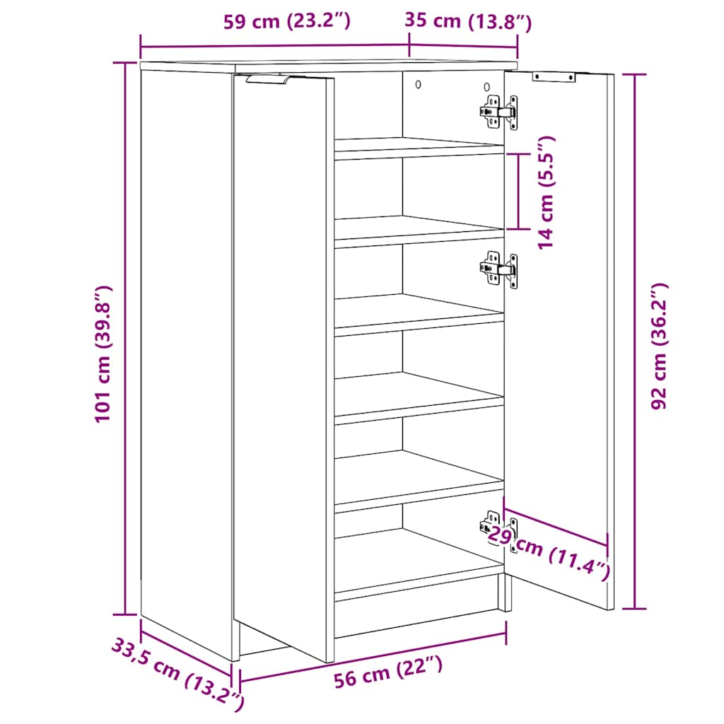 skoskab 59x35x100,5 cm konstrueret træ betongrå