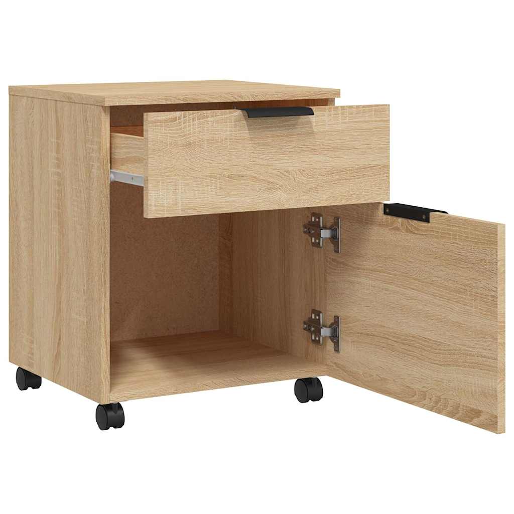 arkivskab med hjul 45x38x54 cm konstrueret træ sonoma-eg