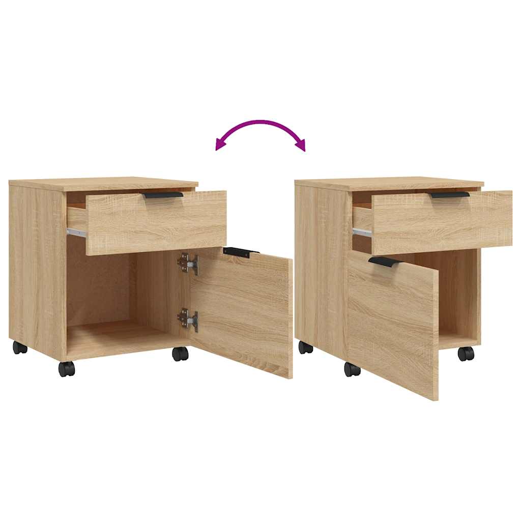 arkivskab med hjul 45x38x54 cm konstrueret træ sonoma-eg