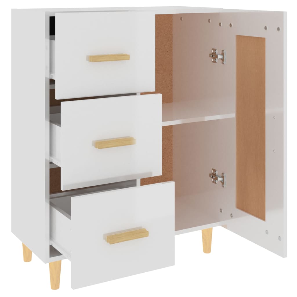 skænk 69,5x34x90 cm konstrueret træ hvid højglans