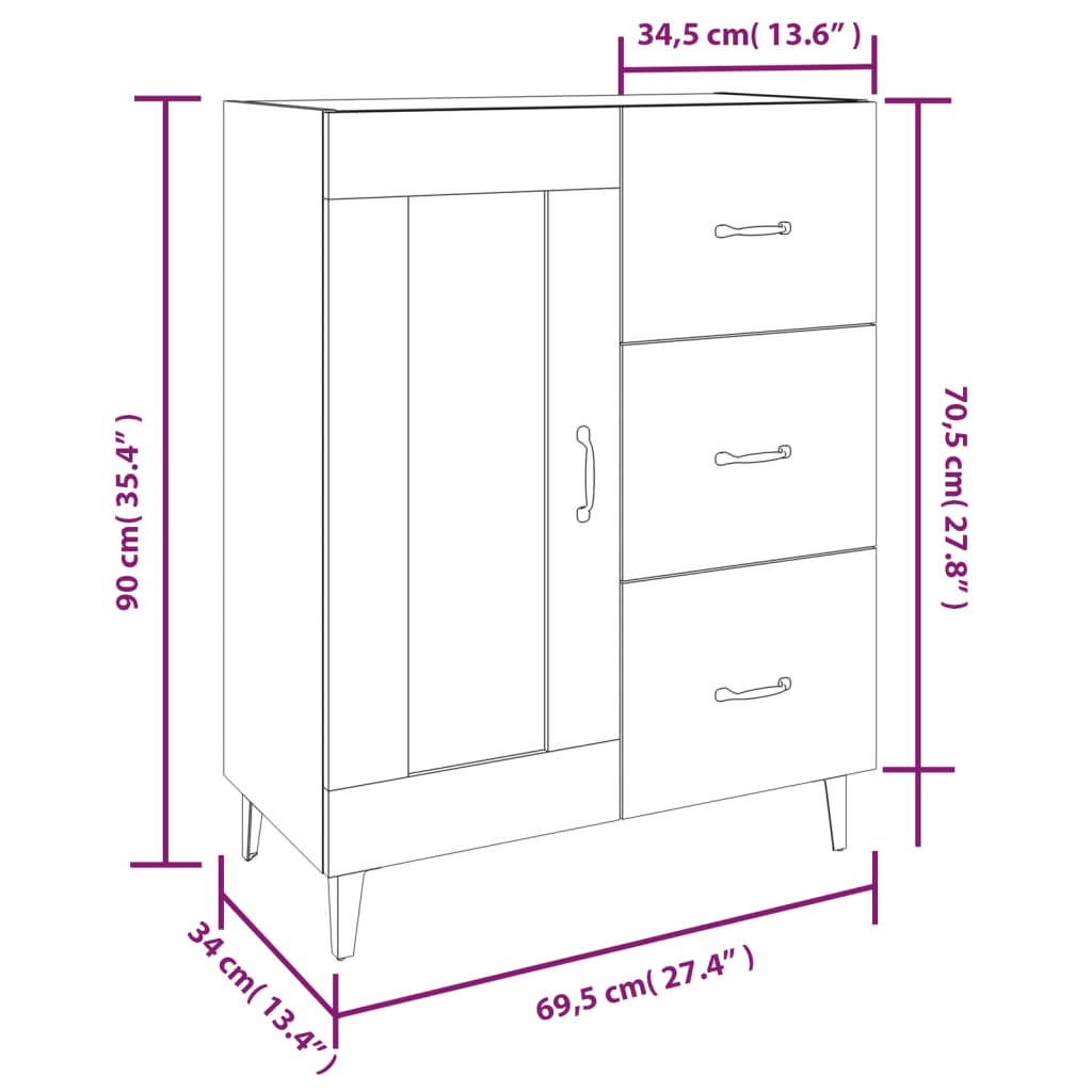 skænk 69,5x34x90 cm konstrueret træ sonoma-eg