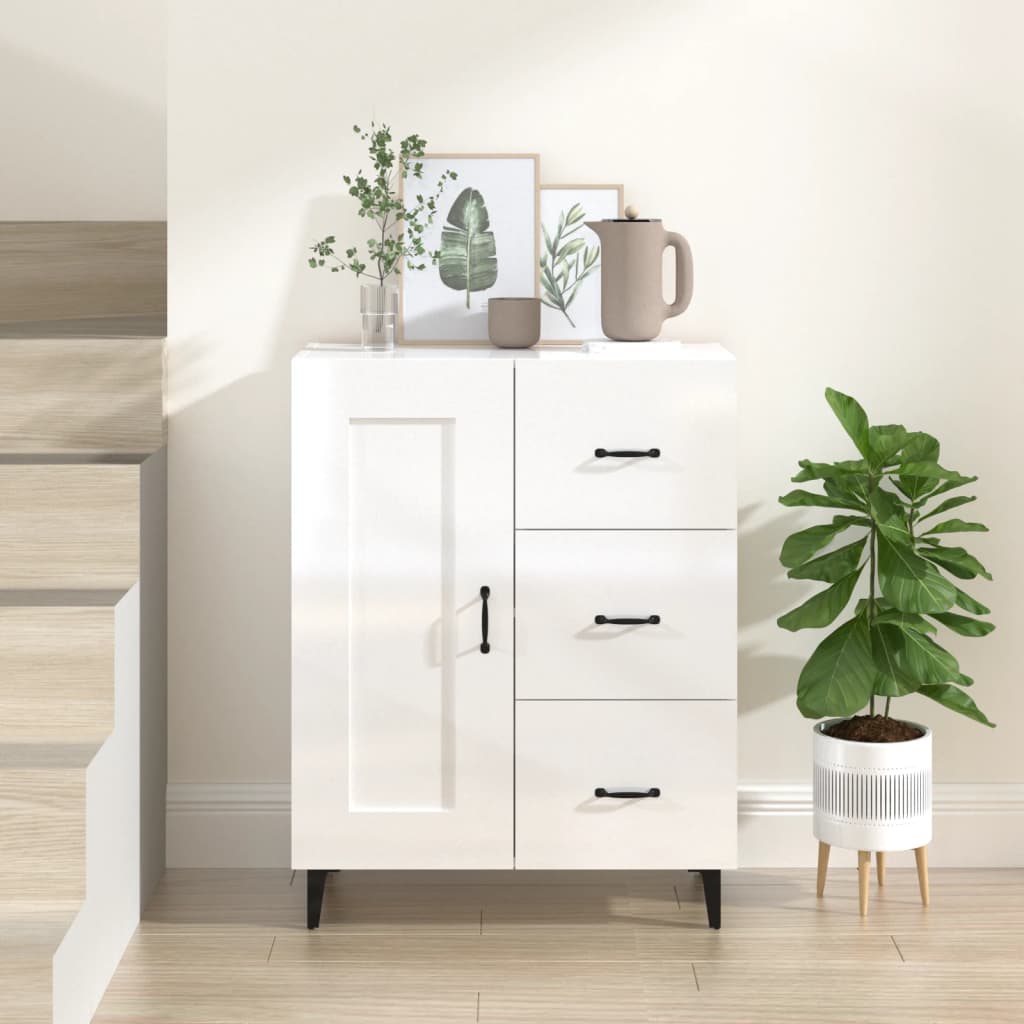 skænk 69,5x34x90 cm konstrueret træ hvid højglans